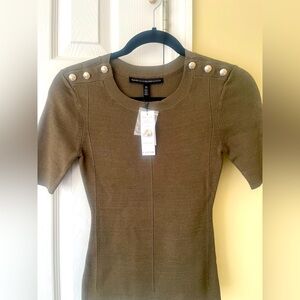 WHBM crew neck button shoulder top
